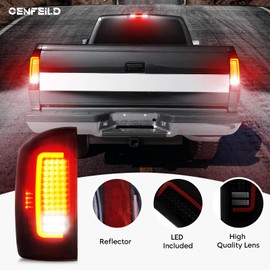 Cenfeild LED Tail Light Assembly + 3rd Third Brake Cargo Lamp Fit for Dodge RAM 1500 07-08, for Dodge RAM 2500 3500 07-09 Pickup [Factory Halogen Type] Smoked Lens 3 Pcs