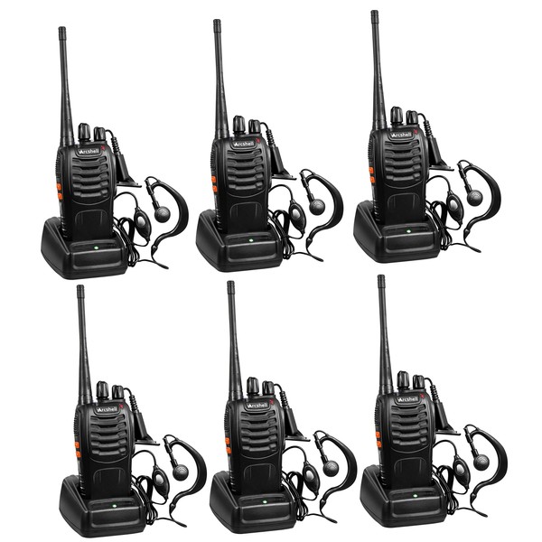 Arcshell Rechargeable Long Range Two-Way Radios with Earpiece 6 Pack Walkie Talkies Li-ion Battery and Charger Included