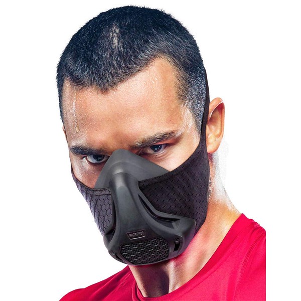 Sparthos Workout Mask High Altitude Mask - Face Mask for Gym Training, Work Out, Running, Cycling, Elevation, Cardio, Fitness - Resistance o2 2 3 - Lung Breathing Exercise Mask Men Women [Black +Case]