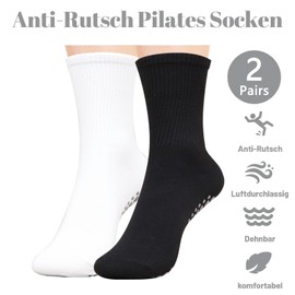 GOZINA 2 Pairs Pilates Socks, Yoga Socks for Women 35-40, Pilates, Sports, Ballet, Therapy, Stopper Socks Women Children Black White, white / black