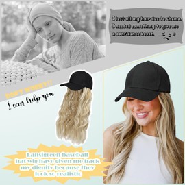 Lansigreen Hat Wig for Women Baseball Cap with Hair Extensions Adjustable Hat Attached 24" Long Wavy Hairpieces Synthetic Wig Bleach Blonde