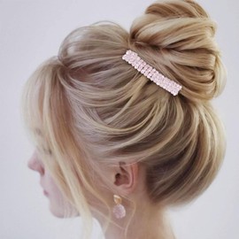YienDoo Fancy Crystal Hairpin Barrette French Bridal Bling Rhinestone Hair Clips Ponytail Holder Side Clips Non-slip Strong Fixed Bobby Pin Sparkly Pink Crystal Hair Accessories for Women Girls