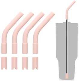 Soledea 4 Set Silicone Straw Tips, Food Grade Rubber Metal Straws Tips Covers with Silicone Bottom Only Fit for 8MM Stainless Steel Straw