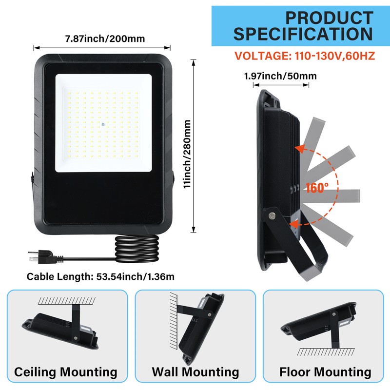 Simple Deluxe 2 Pack 100W Flood Lights Outdoor, 10000LM Daylight