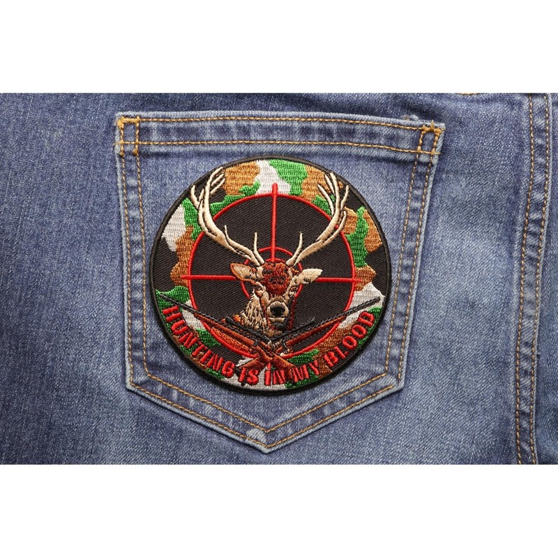 Deer Hunter Patch - 4x4 inch. Embroidered Iron on Patch