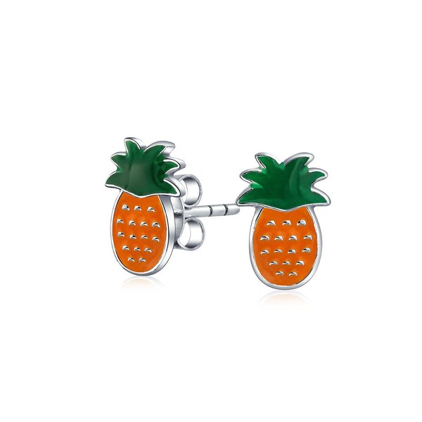 Tiny Summer Fruit Orange Enamel Pineapple Stud Earrings For Teen