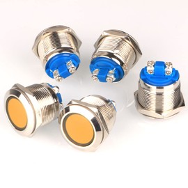 GUUZI 5pcs 12V-24V 22mm LED Metal Indicator Light Waterproof Signal Lamp with Wire (Yellow)