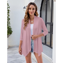 Uvog Womens Short Sleeve Cardigan Summer Lightweight Sweater Bolero Shrugs Open Front Cardigans Dark Pink XL