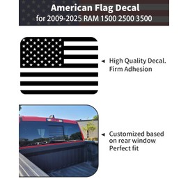 LINOAH for 2009-2025 RAM 1500 Rear Window Decals for 5th RAM 1500 2500 3500 Decals Stickers, Matte Black USA Flag Decal