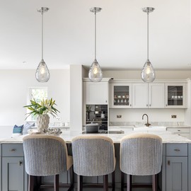 SADUENFR Brushed Nickel Pendant Lights Kitchen Island 2 Pack, Modern Glass Pendant Light Fixtures with Hammered Glass and Rods, Adjustable Small Hanging Light for Kitchen Sink Dining Room Bathroom