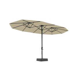 15FT Large Patio Umbrella with Base Included, Double-Sided Outdoor Market Rectangle Umbrellas Oversized Shade for 2-8 People, Weighted Base for Pool, Deck, Backyard (Beige)
