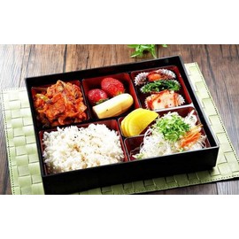 JapanBargain, Red and Black Japanese Traditional Plastic Lacquered Lunch Bento Box 6 Compartments for Restaurant or Home Tray and Plate Set Made in Japan (2, 11.75"x9.5")