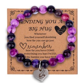 Mikovivi Amethyst Armband für Damen, Lila Verstellbar Naturstein Kristallperlen Armband mit Anhänger Inspirierendes Gute Besserung Geschenk Schmuck für die Genesung nach Einer Operation