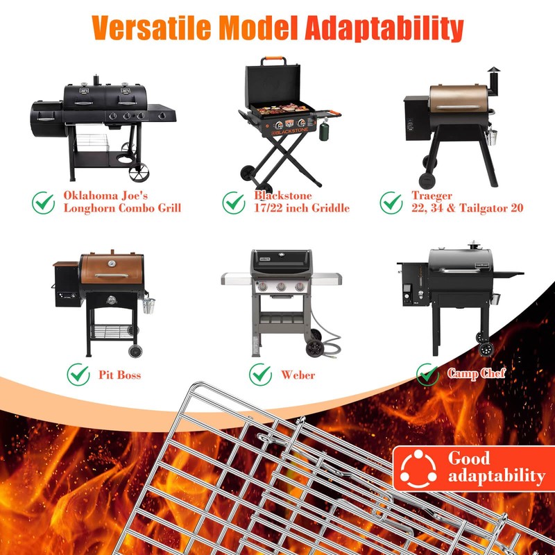 Hisencn Universal Grill Rack for Gas/Wood Pellet/Griddle/Smoker Grill, Adjustable Warming