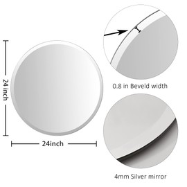 KOHROS Frameless Round Bathroom Mirror for Over Sink 24" x 24" Circle Mirror Beveled Edge Wall Mirror for Bathroom Vanity Entryway Bedroom