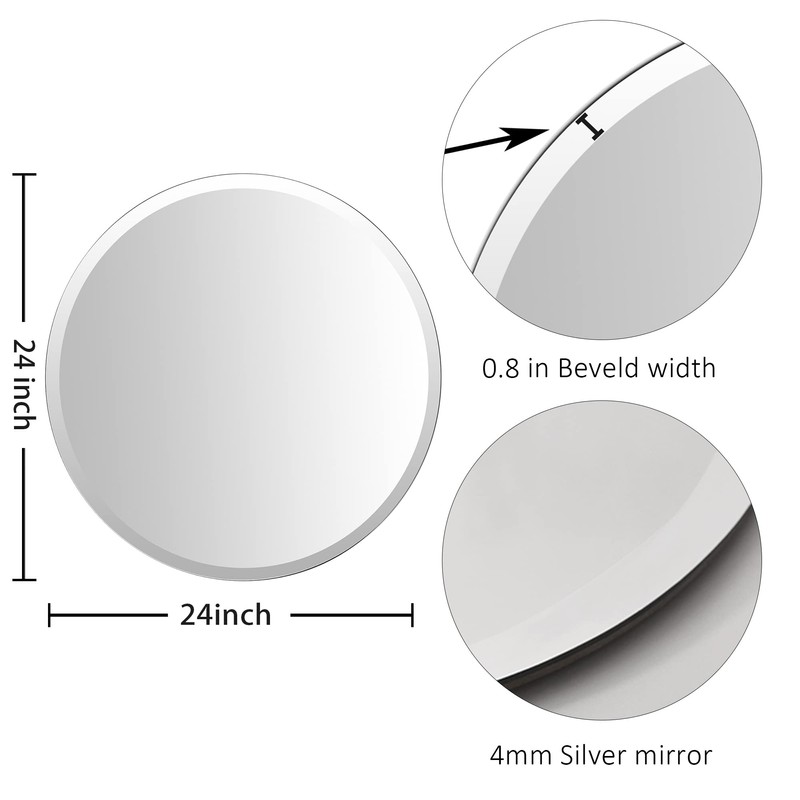 KOHROS Frameless Round Bathroom Mirror for Over Sink 24" x