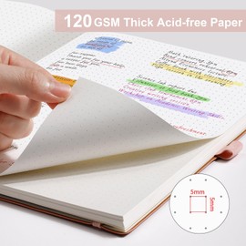 AHGXG Bullet Dotted Journal - Dot Grid Notebook Journal, 120 GSM Thick Acid-Free Paper, Large B5 Dotted Notebook 96 Pages, Leather Softcover, Inner Pocket, Journal Stencil, 7.6'' X 10'' - Rose Gold