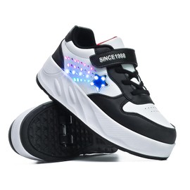 YUNICUS Roller Shoes Girls Boys Wheel Shoes Kids Roller Skates Shoes LED Light Up Four Wheel Shoes for Kids for Children (S900Black,37)