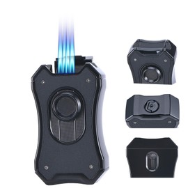 Reetsing Large Lighter,Premium Windproof Dual Torch Jet Flame Lighter with Stand –Metal Refillable Butane Multi-Purpose Lighter Large Lighter for Men (Butane Not Included)