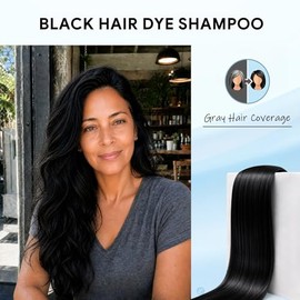 Ivnil Champú de tinte para cabello negro 3 en 1 Champú de color semipermanente para cabello de mujeres y hombres para cobertura de cabello gris, Champ