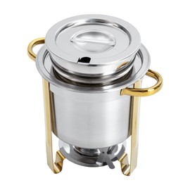 Stainless Steel Soup Warmer Warmer Soup with Pot Lid and Fuel Holder,Round Soup Chafer Food Warmer Chafingfor Suitable for Insulation Storage of Various hot Dishes,Silver (4L/4.2Qt)