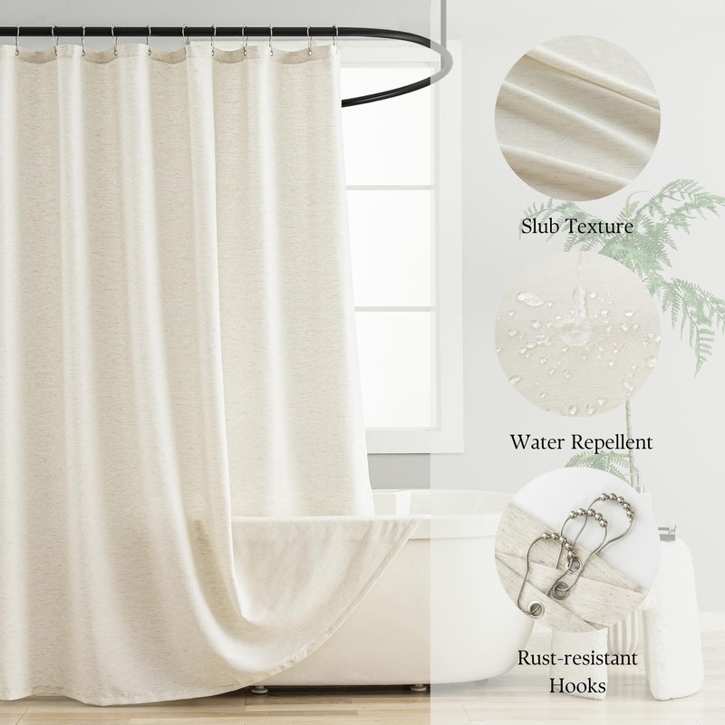 VOILYBIRD Natural Linen Shower Curtain, Farmhouse Bath Decor Slub Texture