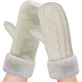 SOETDERT Women's Winter Warm Mittens Women's Mittens Warm Thick Gloves Mittens Winter Gloves Knitted Gloves Christmas Gift for Women Girls, White