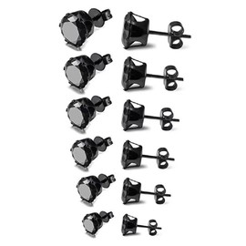 5 Pairs Set Stainless Steel Stud Earrings Minimalist Cubic Zirconia CZ/Ball Earrings Studs Set for Men Women 3MM-8MM - Black