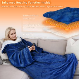 Catalonia Heated Blanket with Sleeves, Electric Snuggly Blanket for Women Men, Wearable Wired Heating Throw Blanket with 5 Heating Levels, 70 x 50 inch