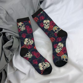 JKJOJIA Rose Skull Elegant Novelty Socks For Men Women, Funny Crazy Crew Socks Casual Dress Socks Gifts