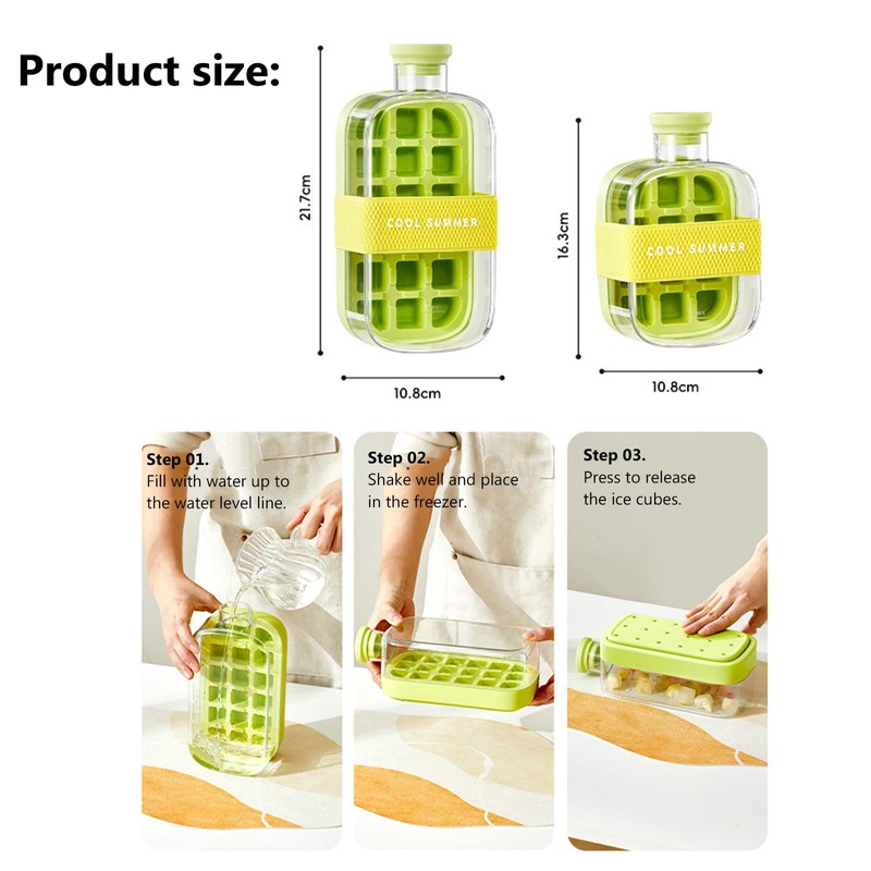 Ice Cube Bottle with Straw, 2 in 1 Water Bottle,