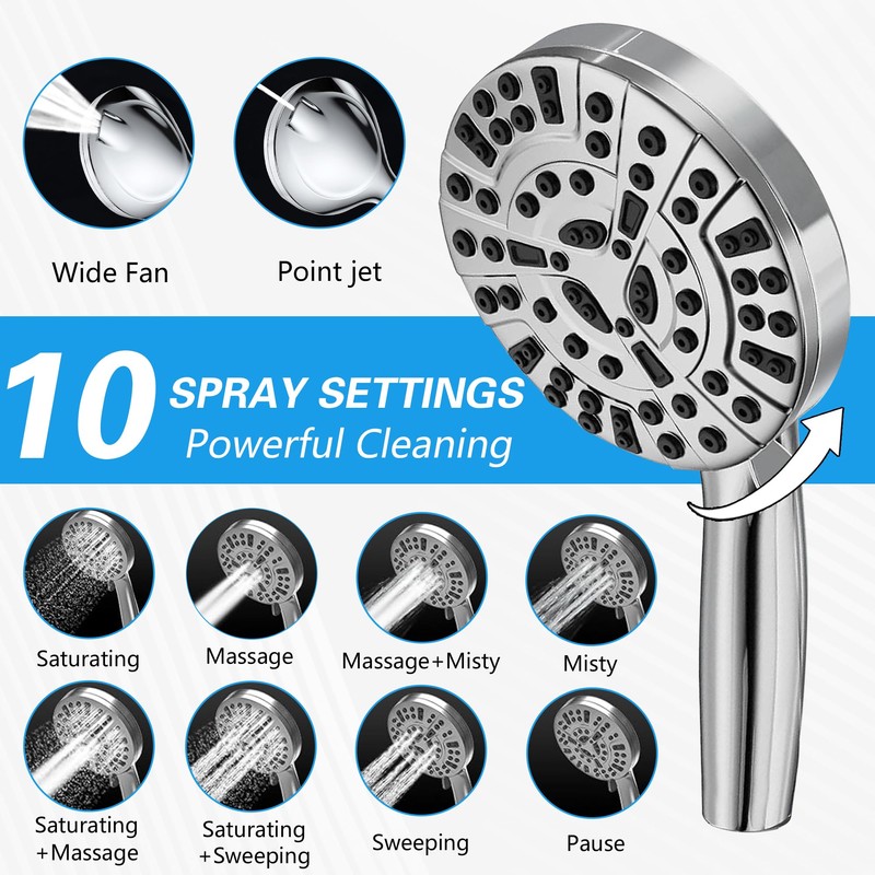SUBEIXI Tub Spout with Diverter, Chrome High Pressure 10 Mode