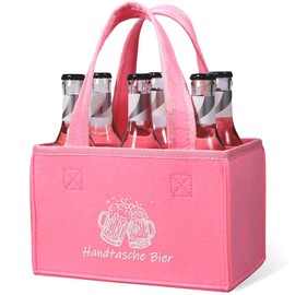 YRsorn Bottle Bag 6 Bottles - Women's Handbag Beir, Bottle Carrier Gift Women Birthday, 40th Birthday Women, Pink, pink, simple
