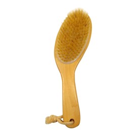 BIUDECO Wooden Bath Exfoliating Massage Brush with Bent Handle for Soft Skin Stimulates Circulation for Feet Knees and Legs Natural and Bristle Design