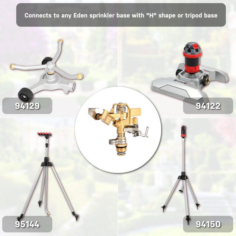 Eden 16032 Brass Impact Sprinkler, Heavy Duty Sprinkler Head, Adjustable