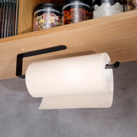 DIYZON Self Adhesive Paper Towel Holder Under Cabinet Mount, Wall Mount Paper Towel Roll Rack for Kitchen Cabinet, Bathroom (Blakc)