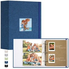 Vienrose Photo Album 4X6 40 Pockets, Linen Scrapbook Memory Book, 3 Ring Binder Album with 20 Writing Pages, and 10 Self-Adhesive Pages, Travel Family Wedding (Navy Blue)