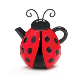 Burton Lucky Lady Teapot, Ladybug Shape, 19 Ounces, Red, Ceramic, Metal Lid