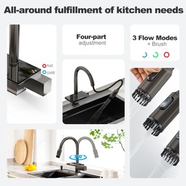 Kitchen Faucet,Kitchen Sink Faucet with Pull Down Sprayer,Stainless Steel Kitchen Faucets Brushed Nickel, Waterfall Kitchen Faucet with Single Handle