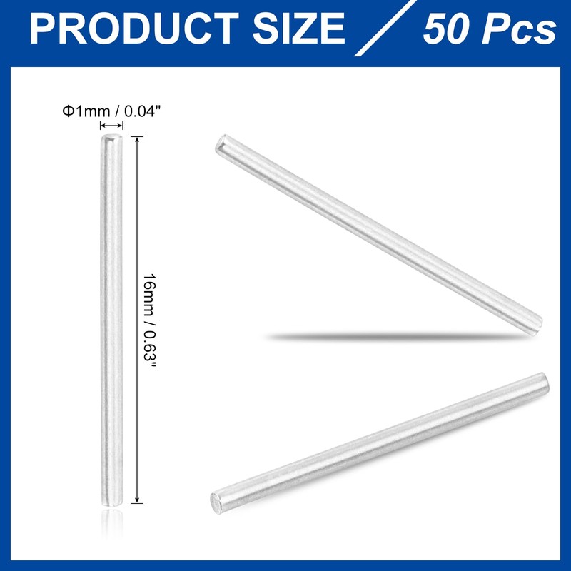 sourcing map 50Pcs 1mm x 16mm Dowel Pins 304 Stainless