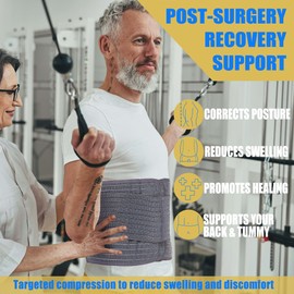 Funcy Men's Adjustable Abdominal Binder – Post-Surgery Recovery Belt, Hernia Support, and Core Stability Wrap (Gray, Medium)