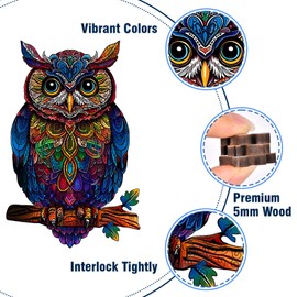 Wooden Puzzles for Adults, Unique Shaped Animal Jigsaw Puzzles, Owl Wood Puzzles Adult, Birthday Gifts for Adult and Kids, 200 Piece 11.14"×7.28"