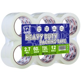 P PERFECTAPE Heavy Duty Packing Tape 12 Rolls, Clear, 2.7 mil, Ultra Adhesive, 1.88" x 60 Yards, Refill for Packaging, Moving and Shipping