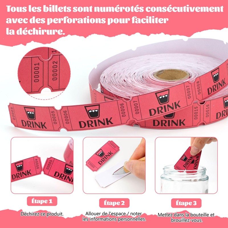 Confezione da 1000 biglietti per bevande rosse | Biglietti per