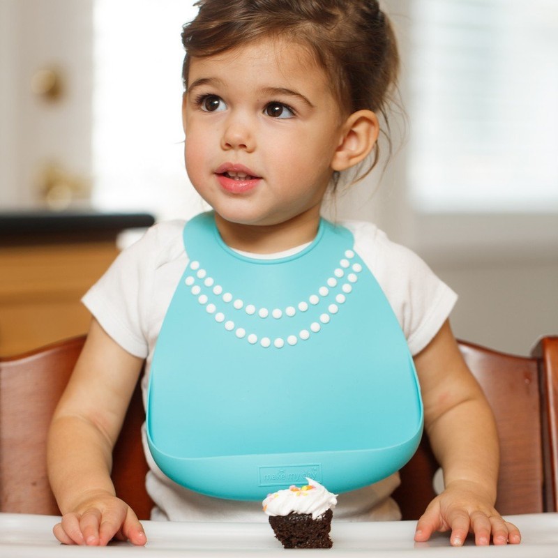 Make My Day Silicon Baby Bib with Pearls, Blue/White by