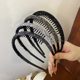 LOHGOU 4 Piece Headband with Comb Hair Style Keeping Hair Band Glitter Rhinestone Wedding Hair Access/Gift for Women