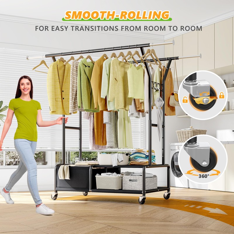 Raybee Clothes Racks for Hanging Clothes with Shelves 400LBS, Adjustable