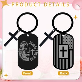 Luvsweets Christian Keychain Gifts for Men - Regalos Cristianos Para Hombres, Man of God American Flag Keychain with Cross, Religious Father's Day Birthday Christmas Baptism Gifts for Papa Dad Son