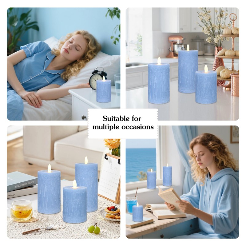 Rustic Blue Flameless Candles with Remote Control & Timer Function