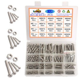 huruirui Nut and Bolt Set, M3, M4, M5, M6, 304 Stainless Steel, Round Head, Cross Bolts, Hexagon Machine Bolts with Storage Box, 320 Pieces